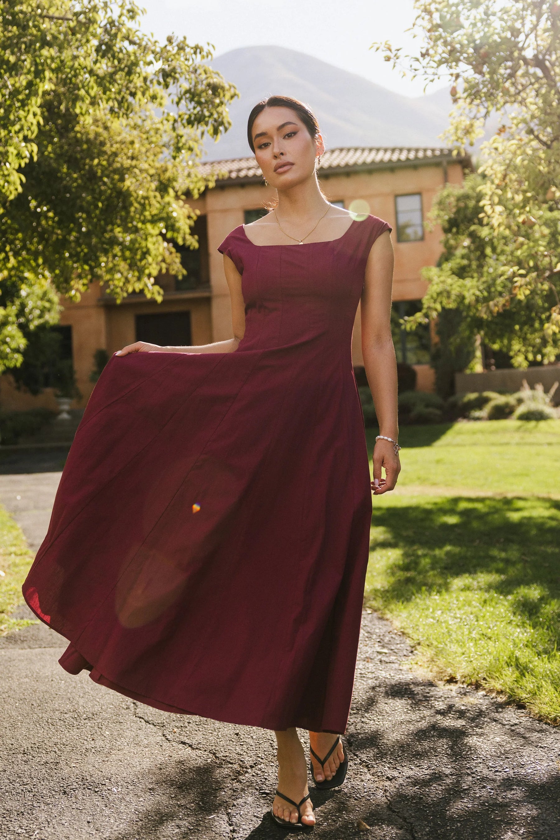 Colin Midi Dress in Burgundy