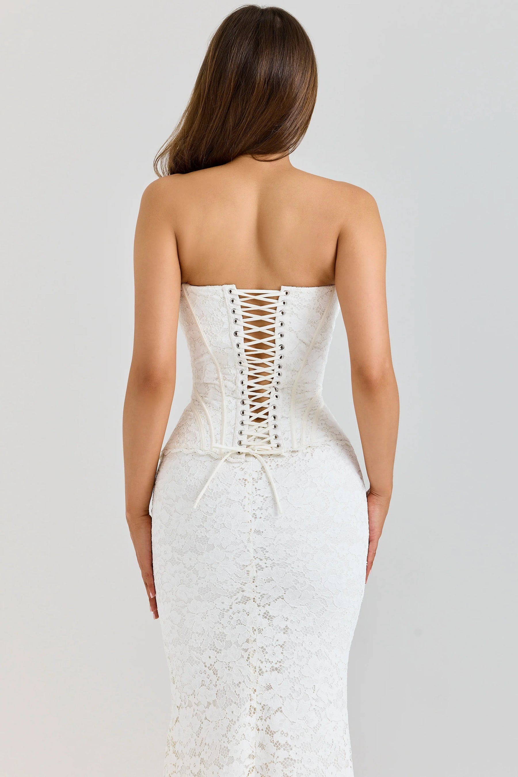 ivory lace corset maxi dress