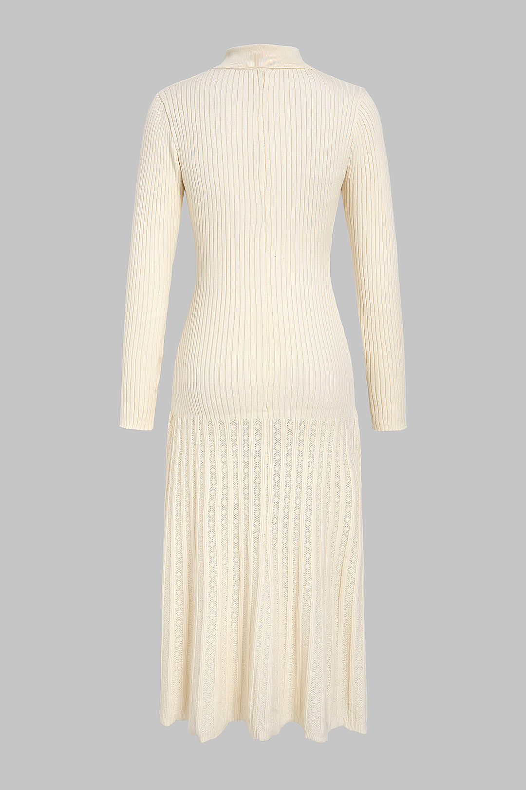 Knit Lapel Metallic Button Ribbed Long Sleeve Maxi Dress