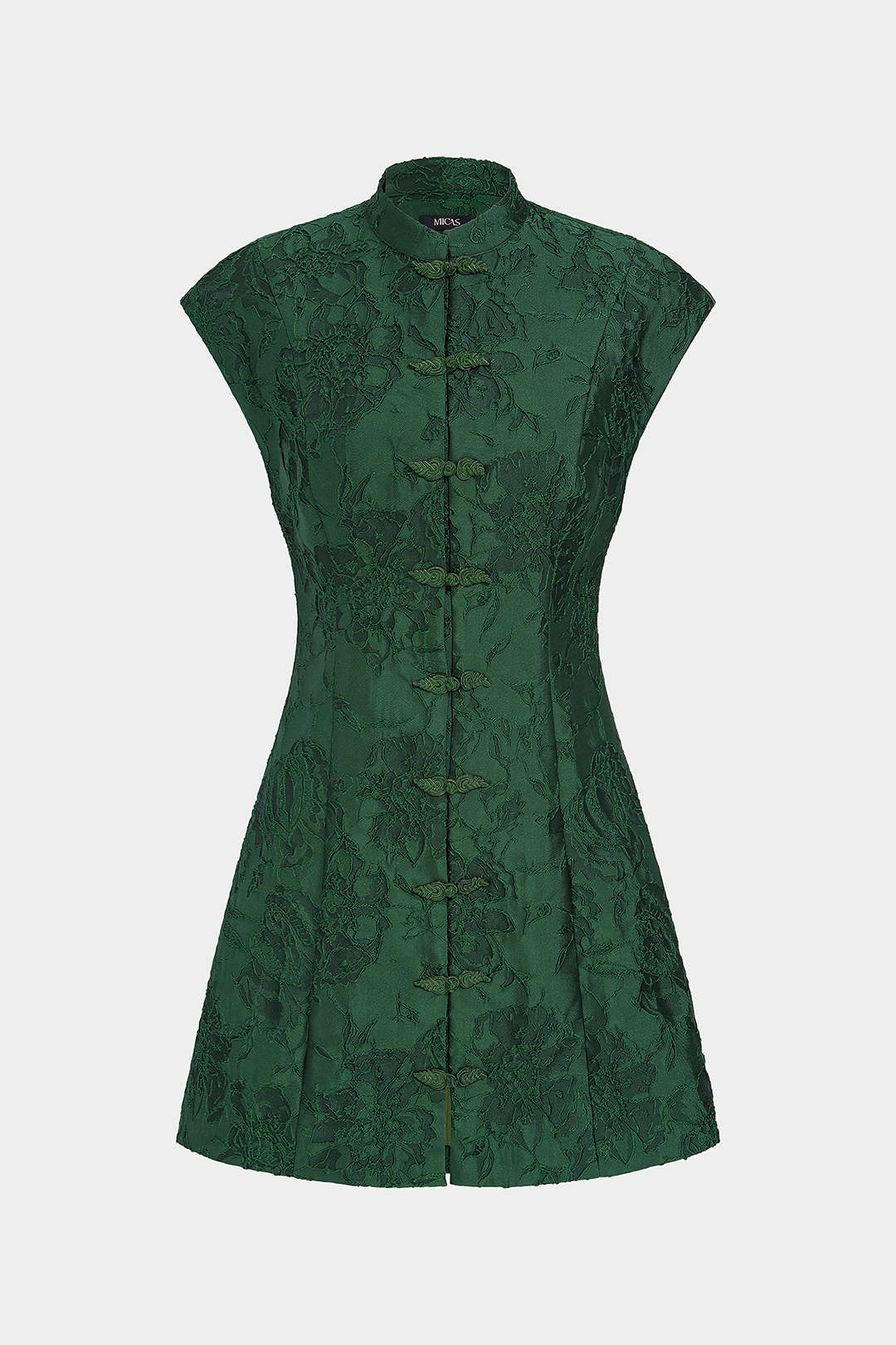 Jacquard Frog Button Sleeveless Mini Dress
