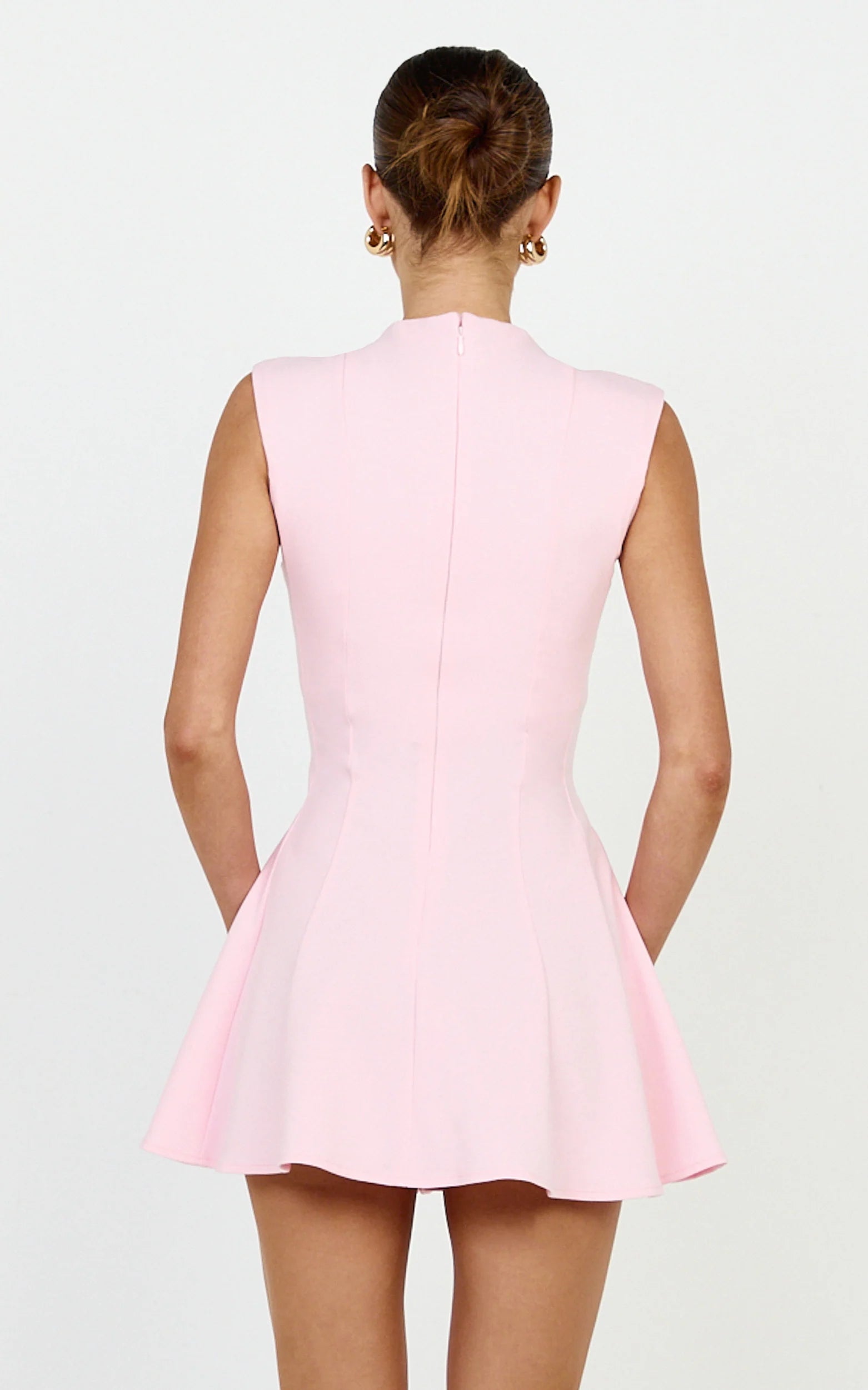 Becky Mini Dress - High Neck Sleeveless Fit And Flare Dress in Pink