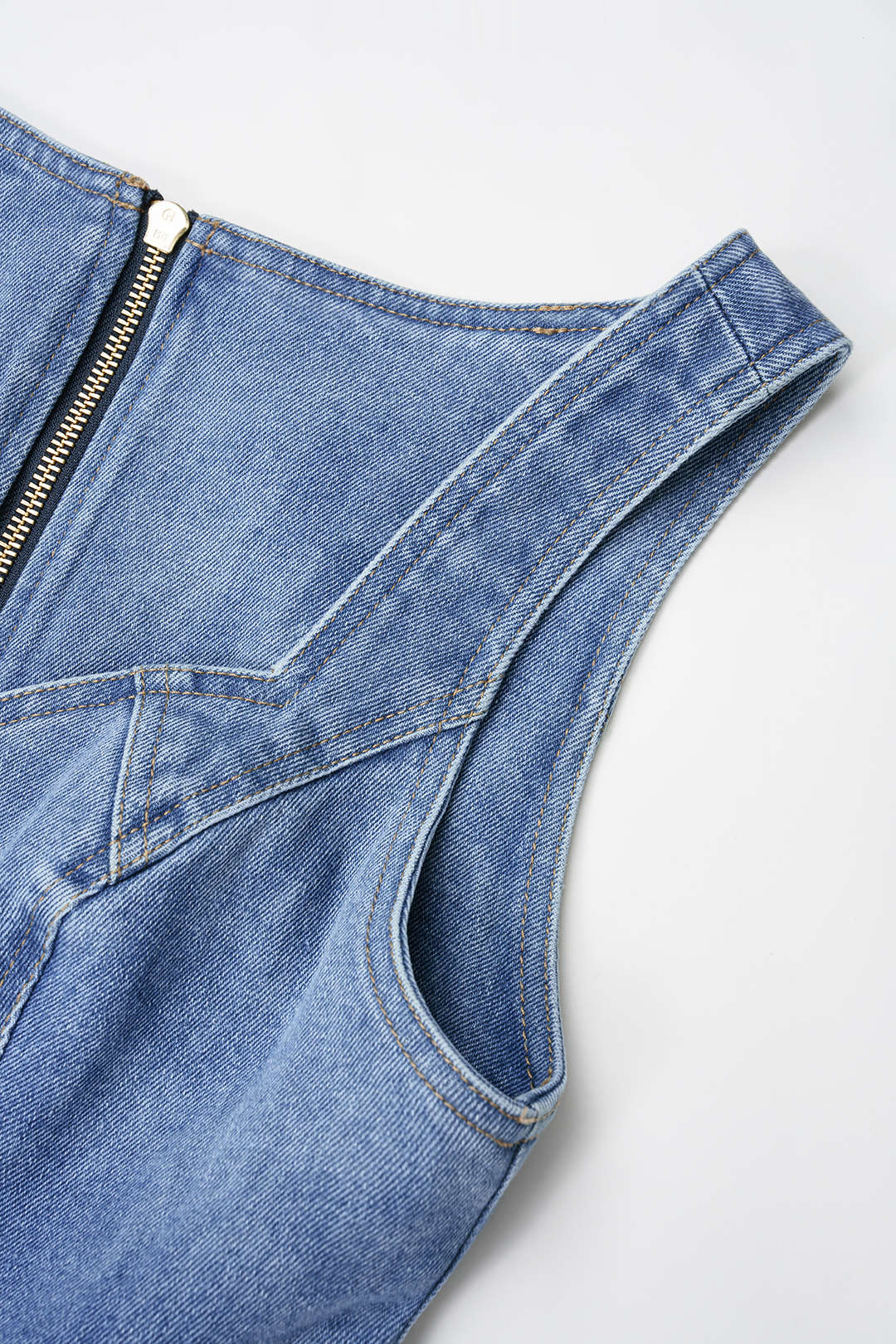 Denim Metallic Double Belted Sleeveless Mini Dress
