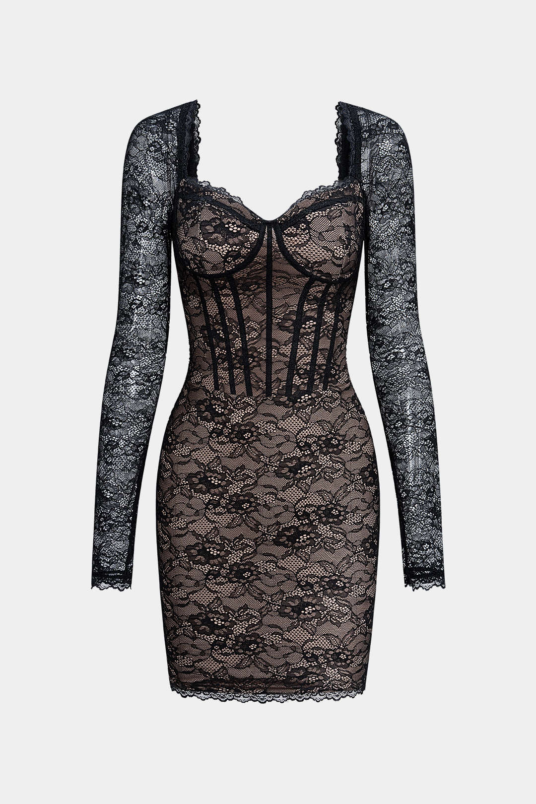 Lace V-Neck Corset Backless Long Sleeve Mini Dress