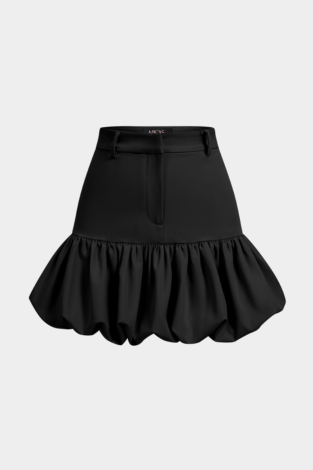 High Waist Ruched Puff Hem Mini Skirt