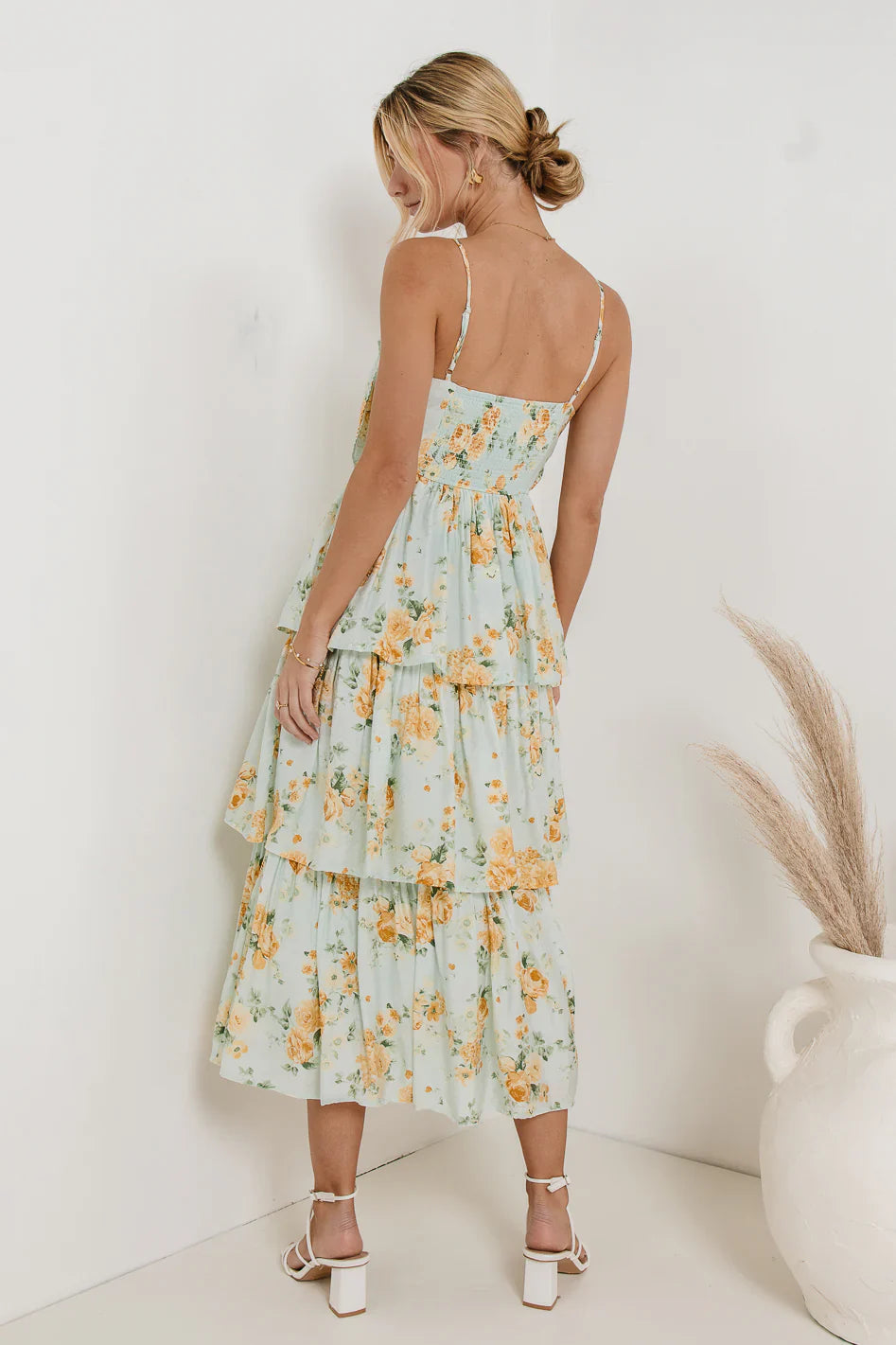 Ava Floral Midi Dress in Sage