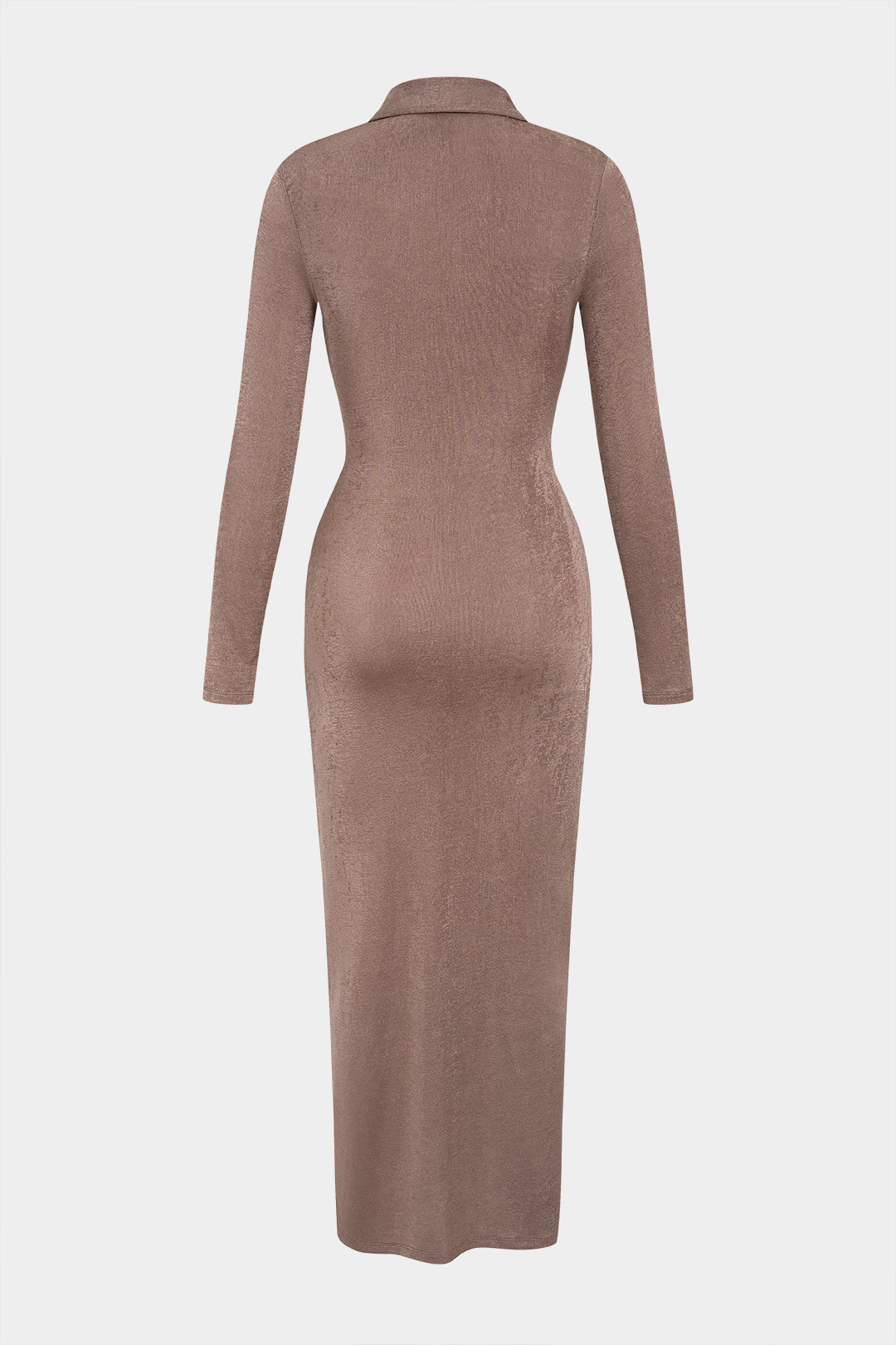 Lapel Twist Knot Ruched Button Long Sleeve Maxi Dress