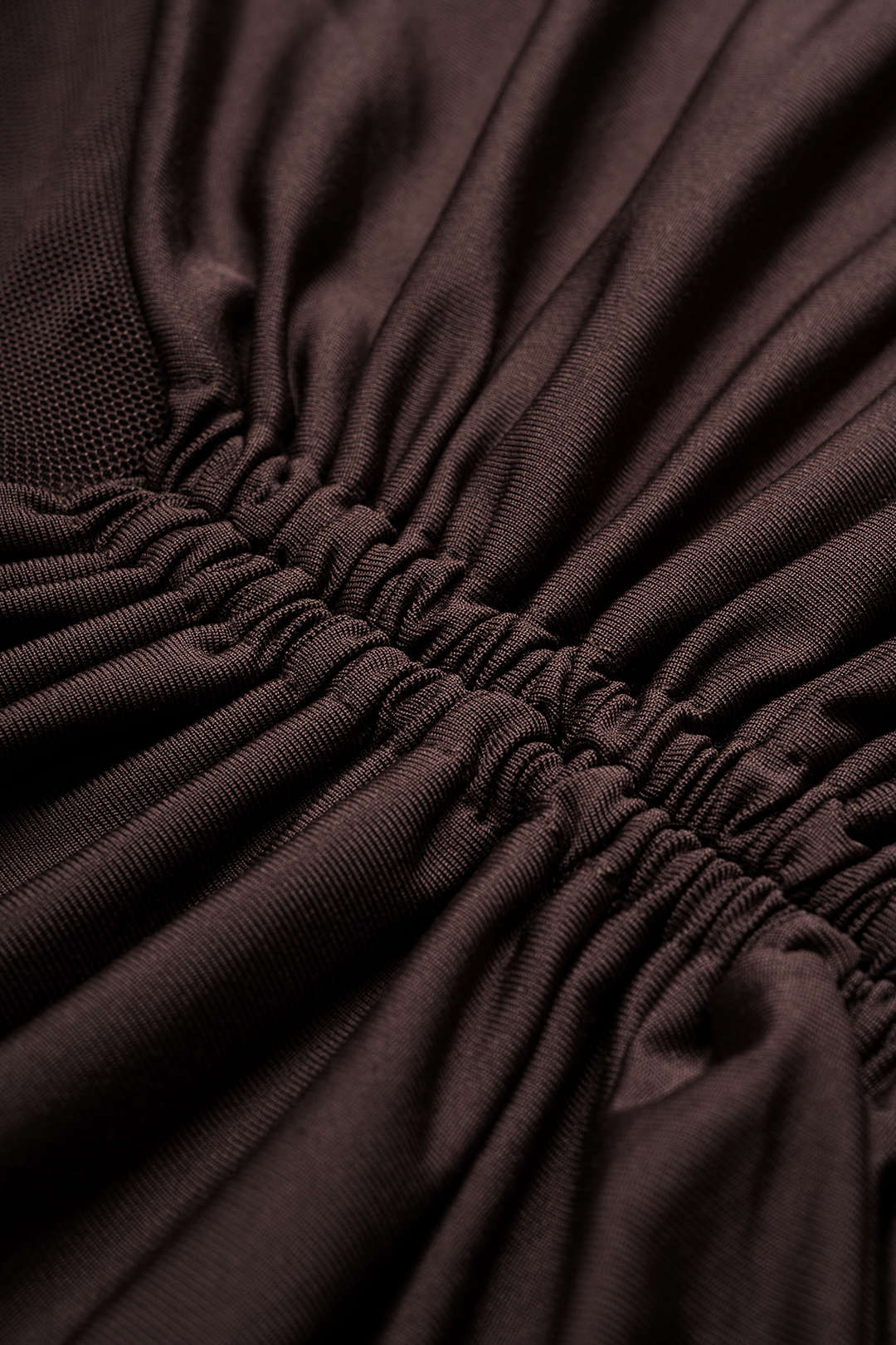 Mesh Patchwork Ruched Bell Long Sleeve Maxi Dress