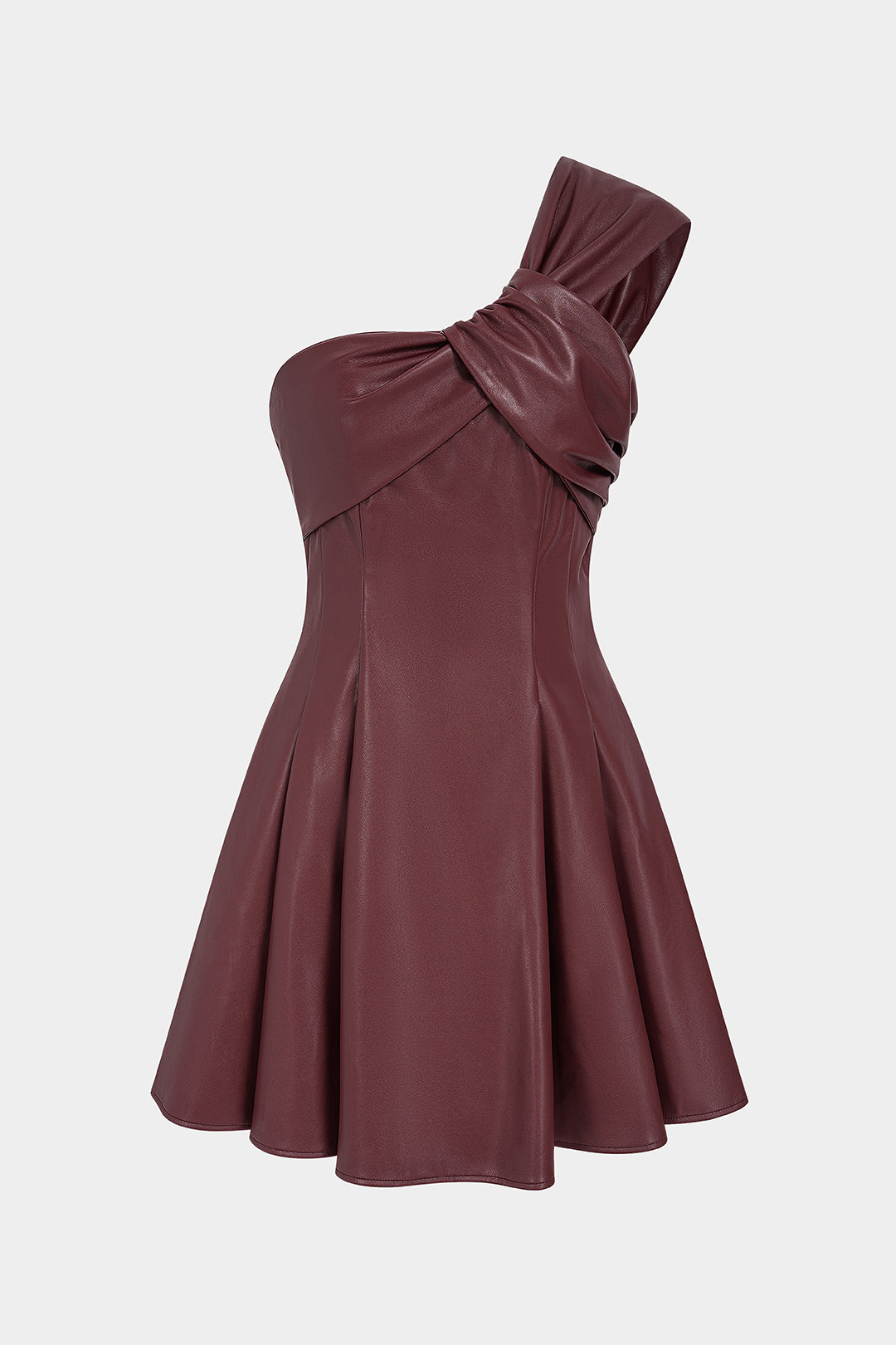 Faux Leather One Shoulder Ruched Sleeveless Mini Dress