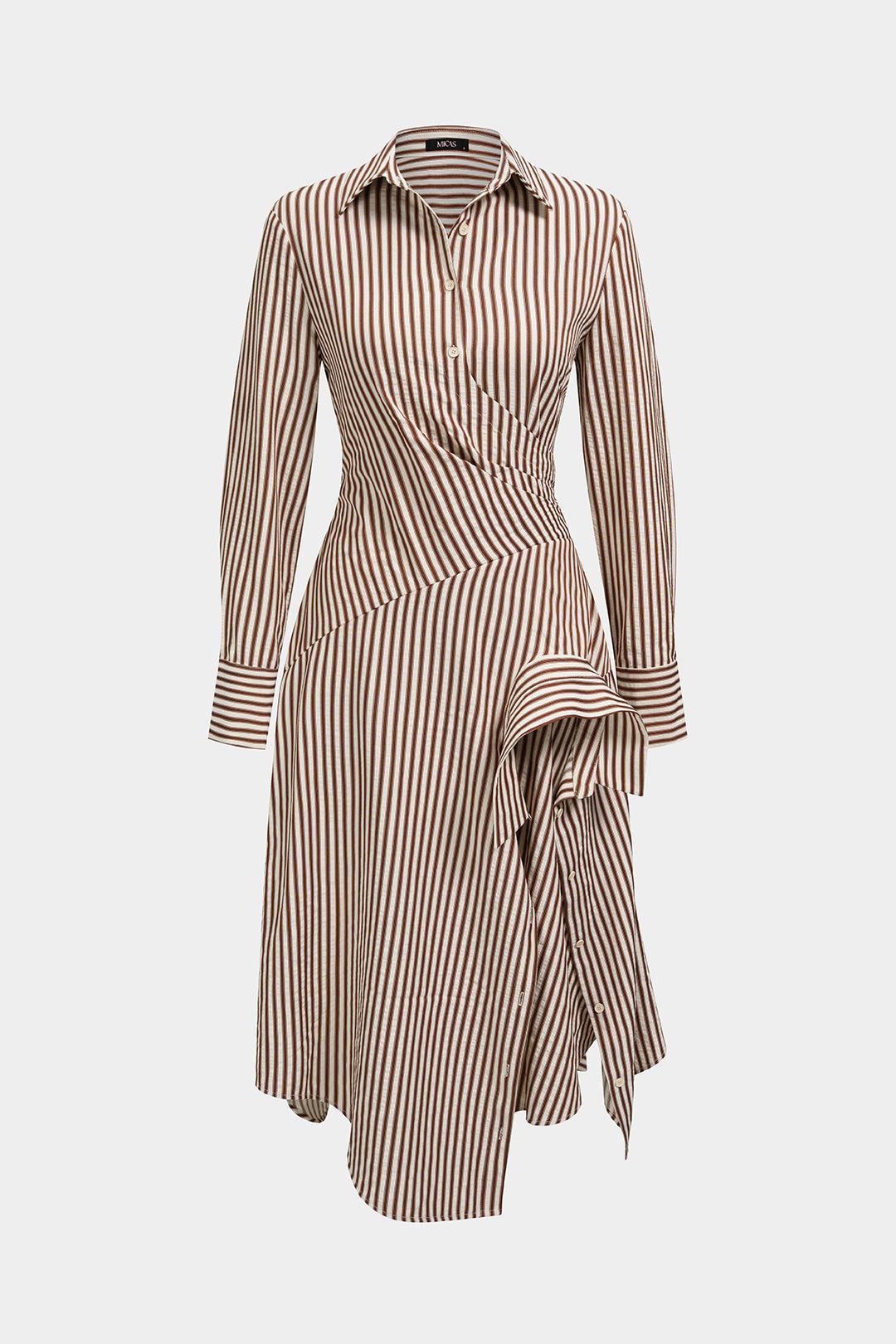 Stripes Print Asymmetrical Long Sleeve Midi Dress