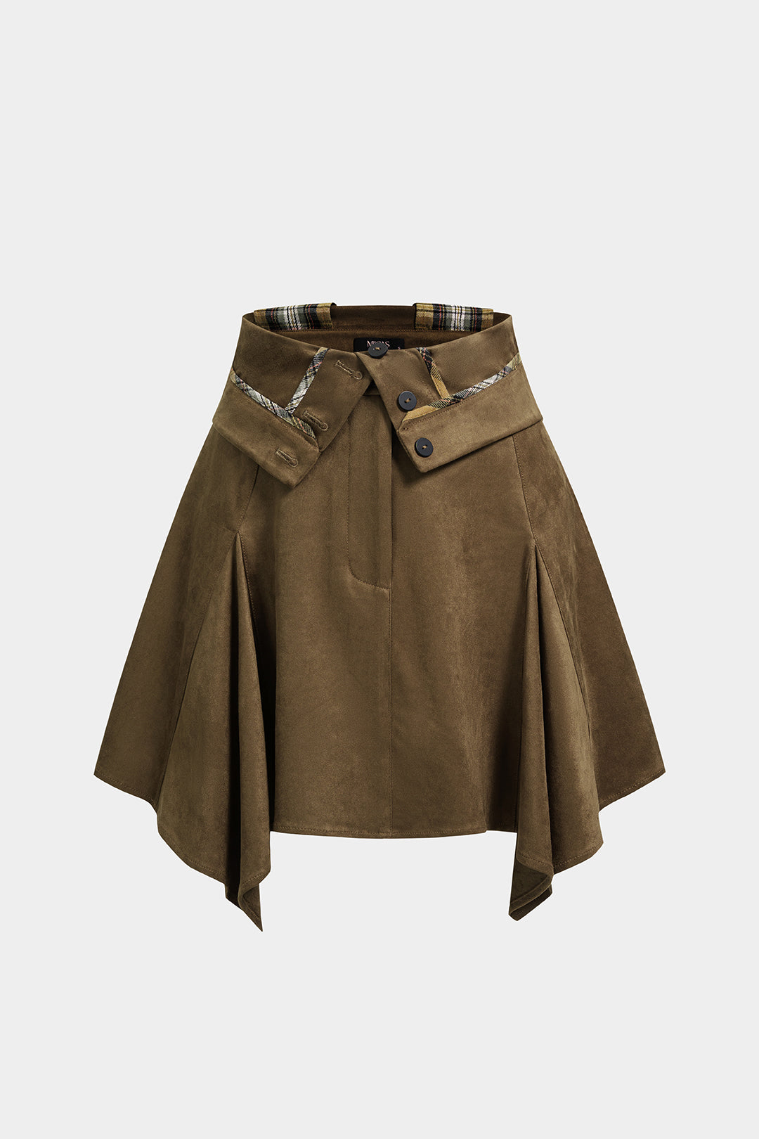 Plaid Print Patchwork Ruched High Waist Skirt