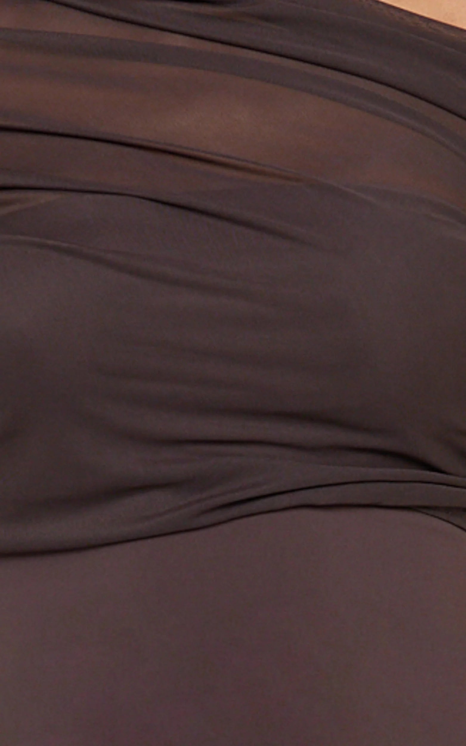 Sophia Top - Draped One Shoulder Mesh Overlay Top in Chocolate