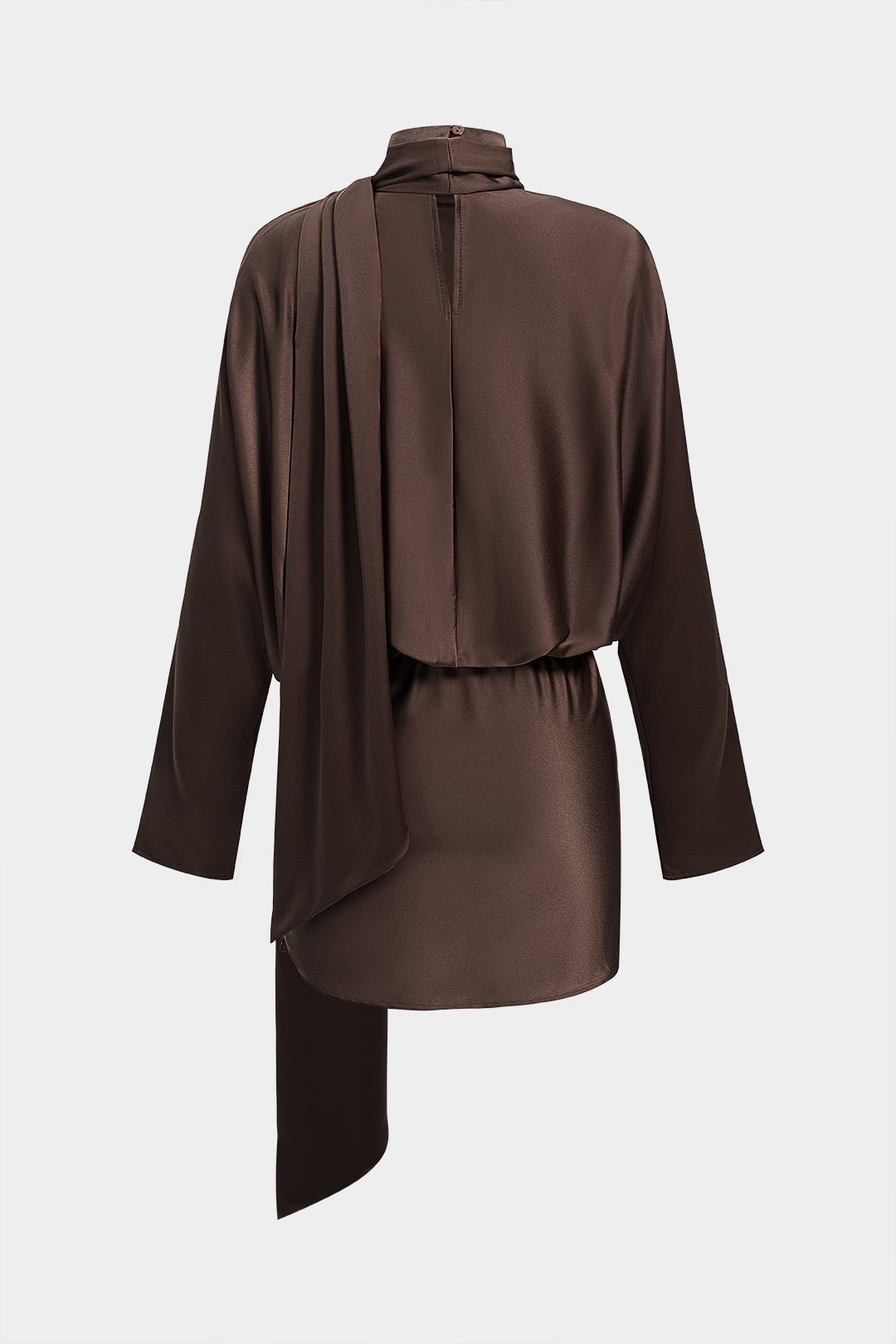 Satin Asymmetrical Tie-Up Long Sleeve Mini Dress