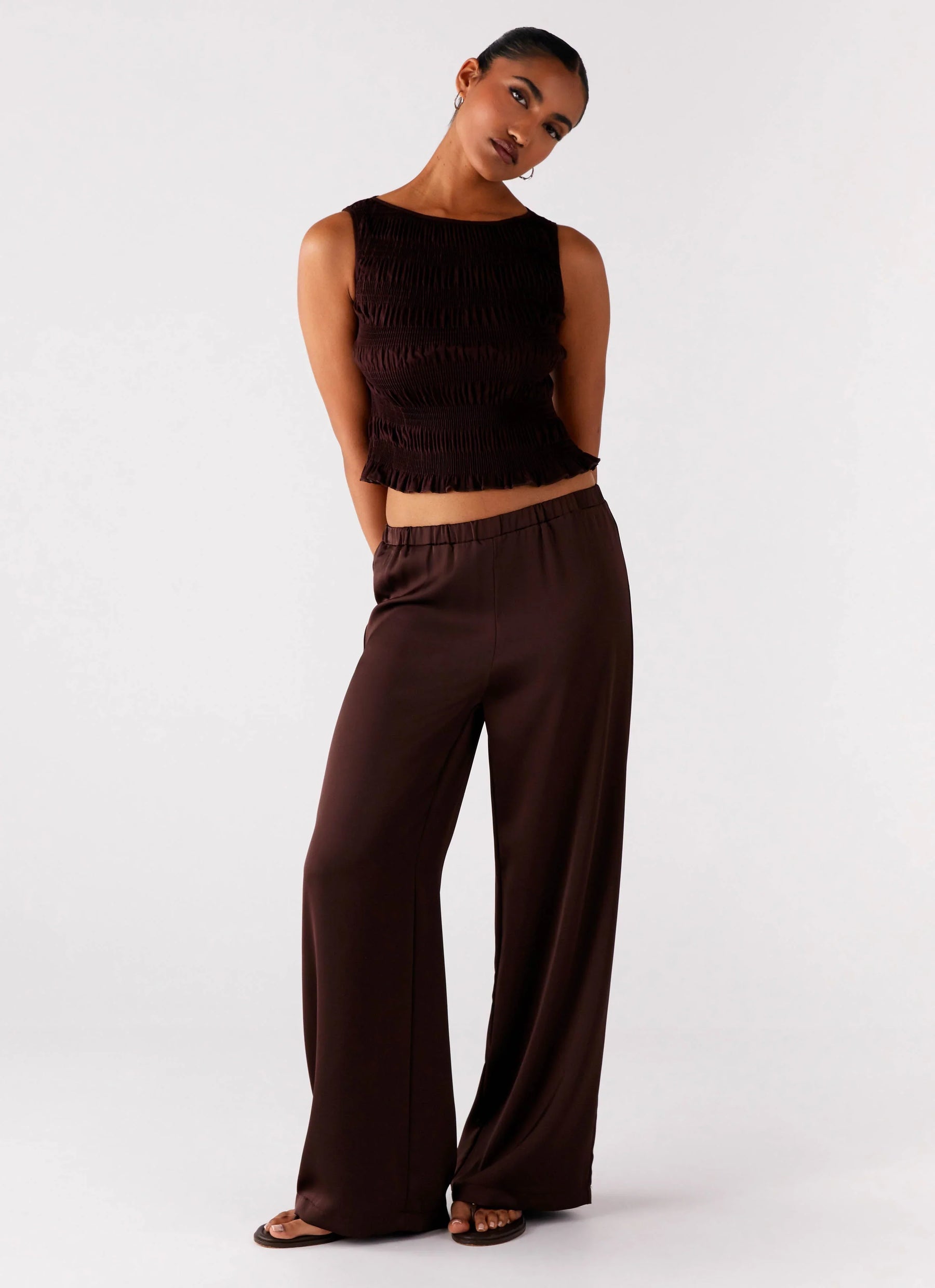 Palm Cove Satin Pants - Chocolate