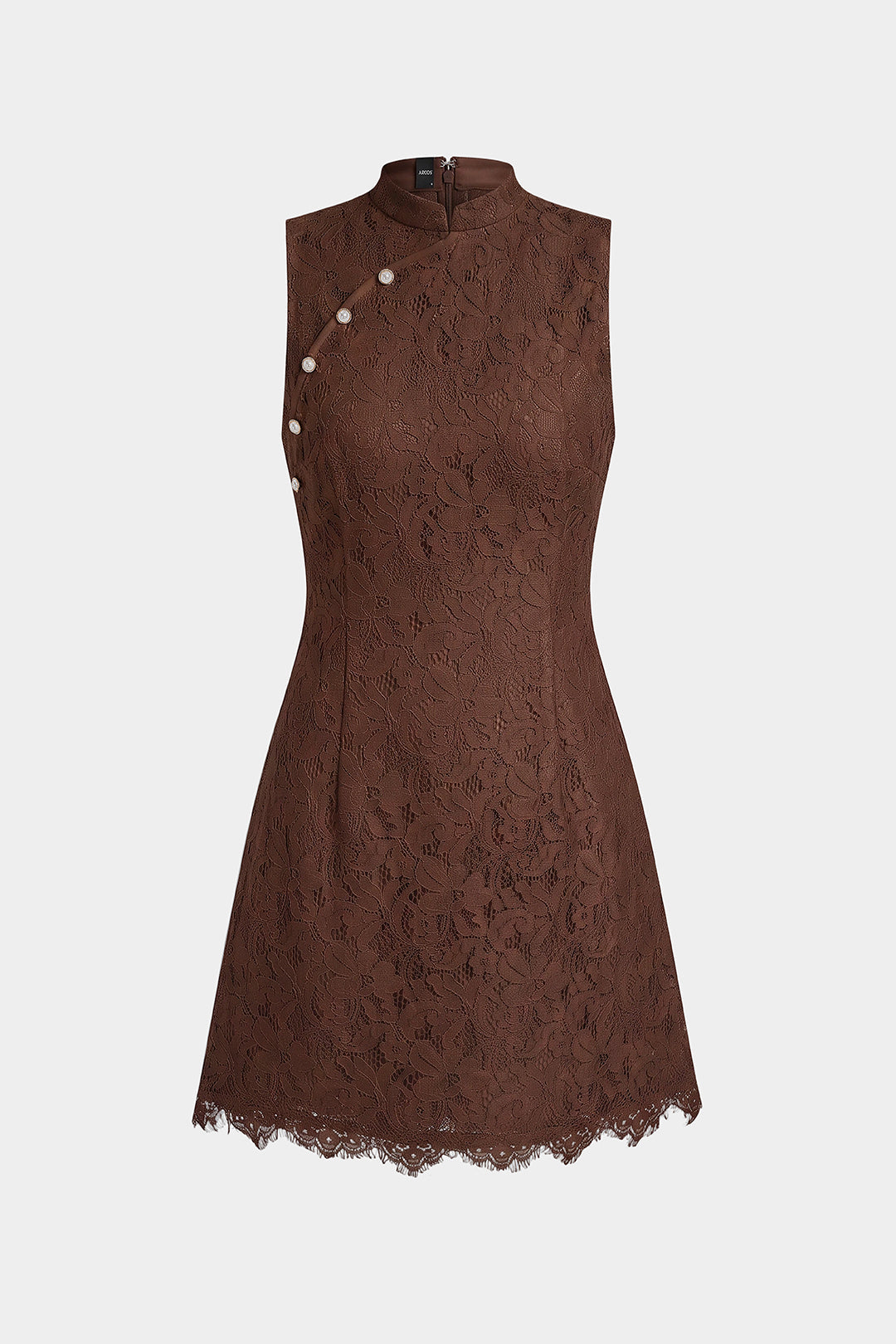 Lace Pearls Decor Asymmetrical Sleeveless Mini Dress