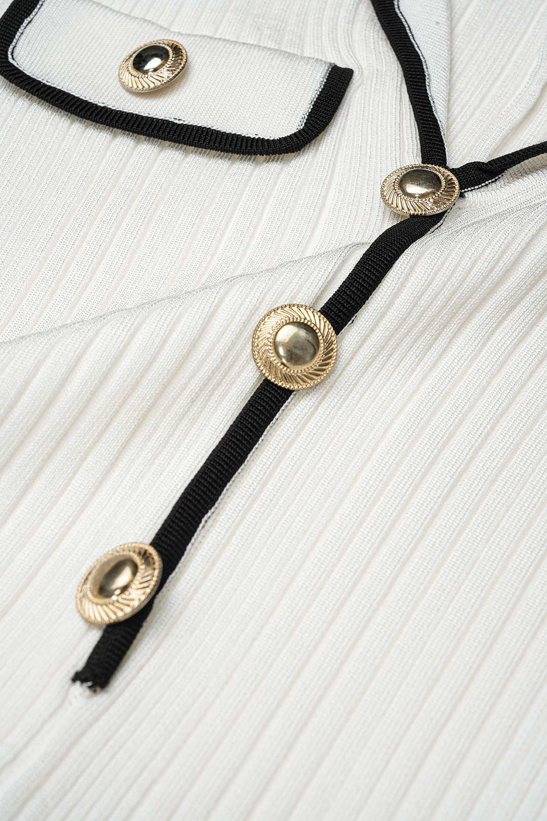 Knit Contrast Trim Metallic Button Short Sleeve Mini Dress