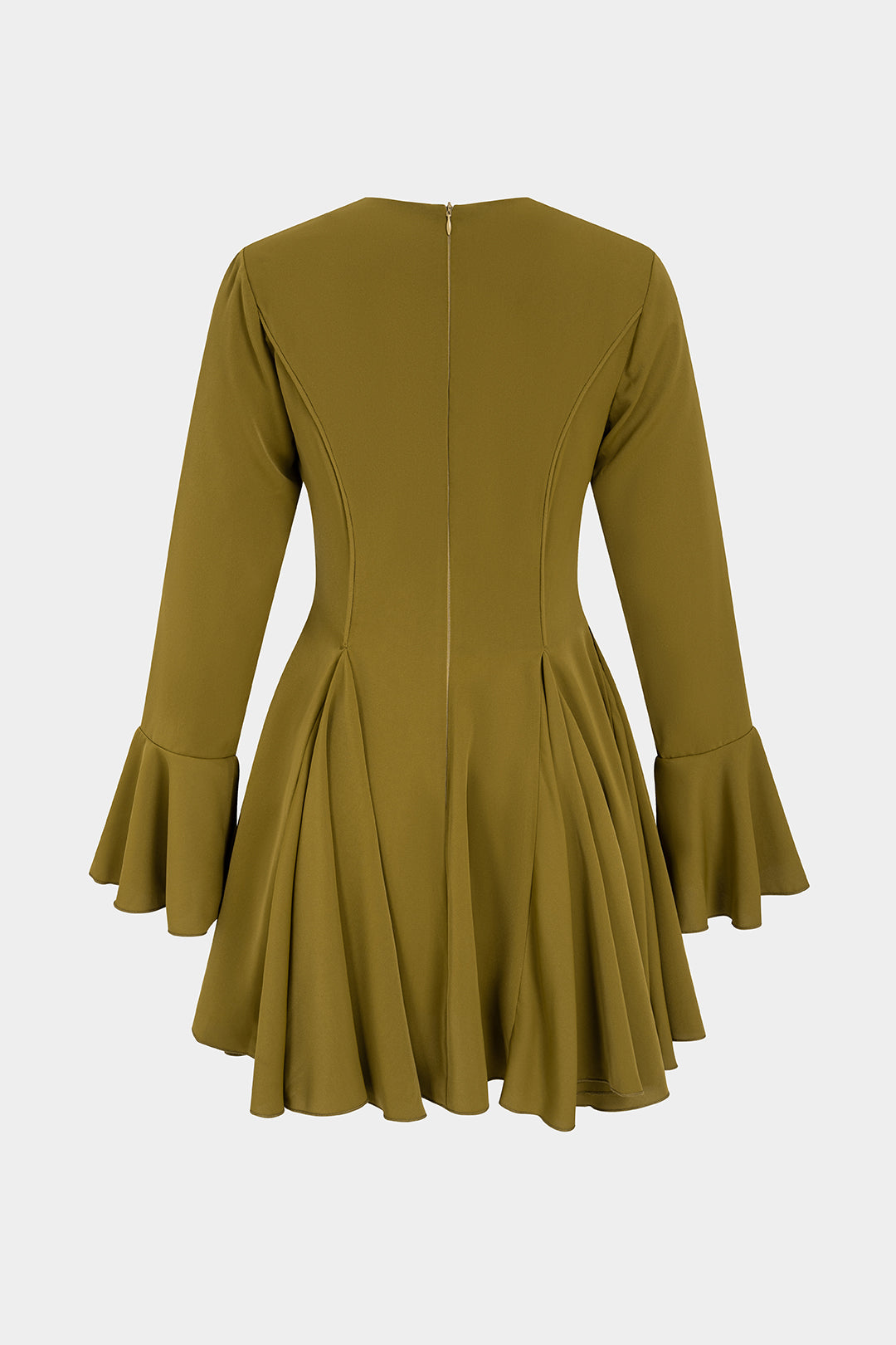 Solid Ruched Tie-Up Long Sleeve Mini Dress