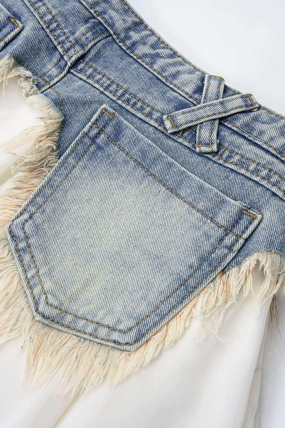 Denim Patchwork Chiffon Irregular Hem Frayed Skirt