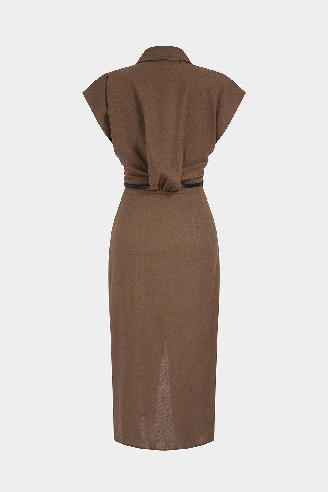 Asymmetrical Button Belted Slit Short Sleeve Midi Dress