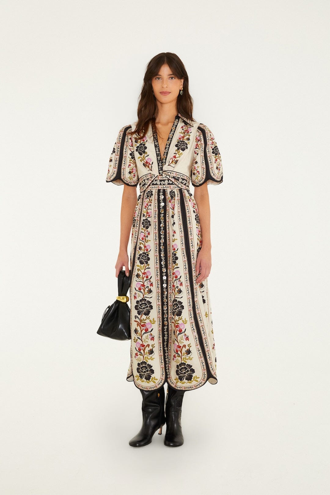Delicate Floral Collared Buttoned Maxi Dress