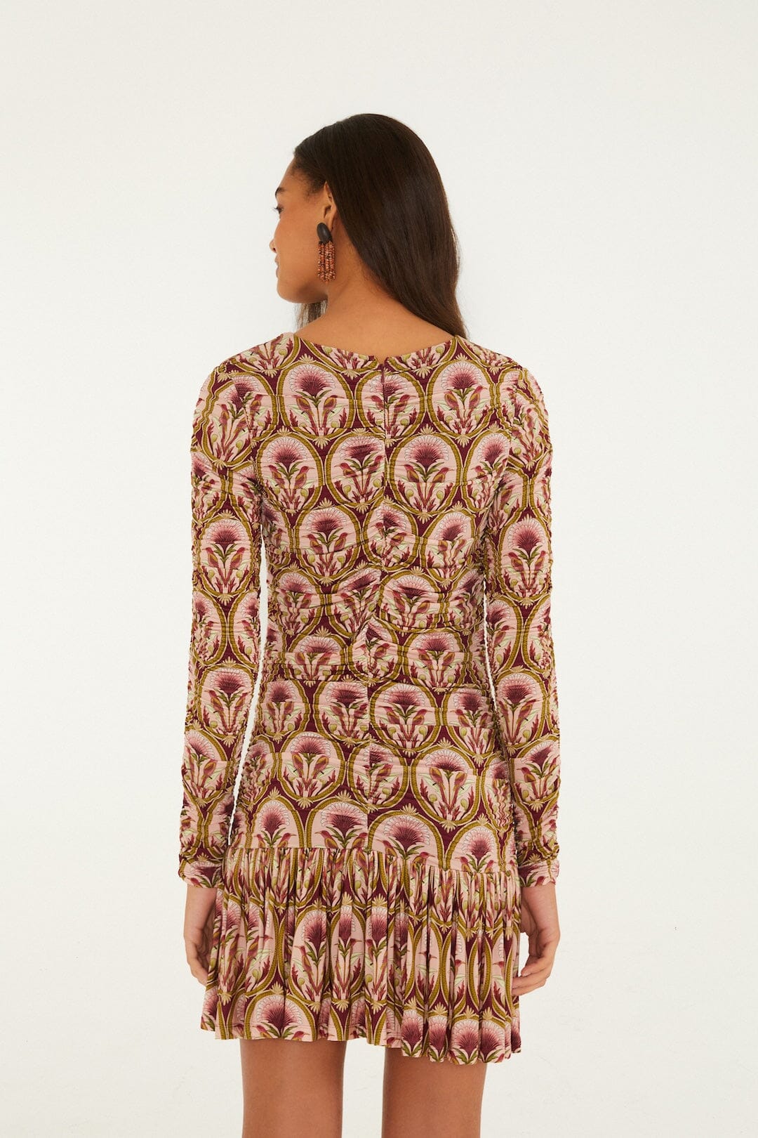 Garden Medal Long Sleeve Ruched Mini Dress