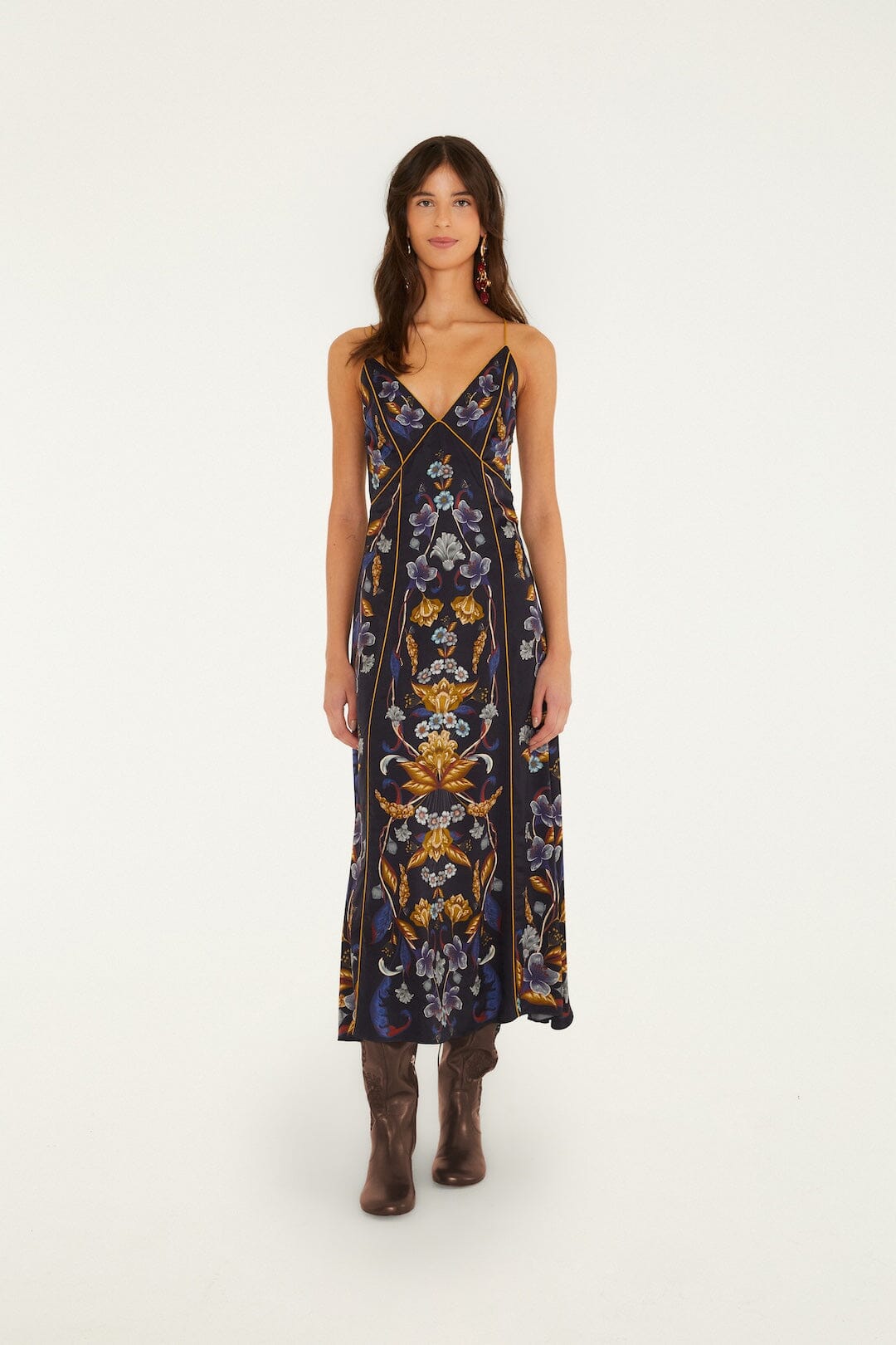 Golden Nature Adjustable Straps Slip Maxi Dress