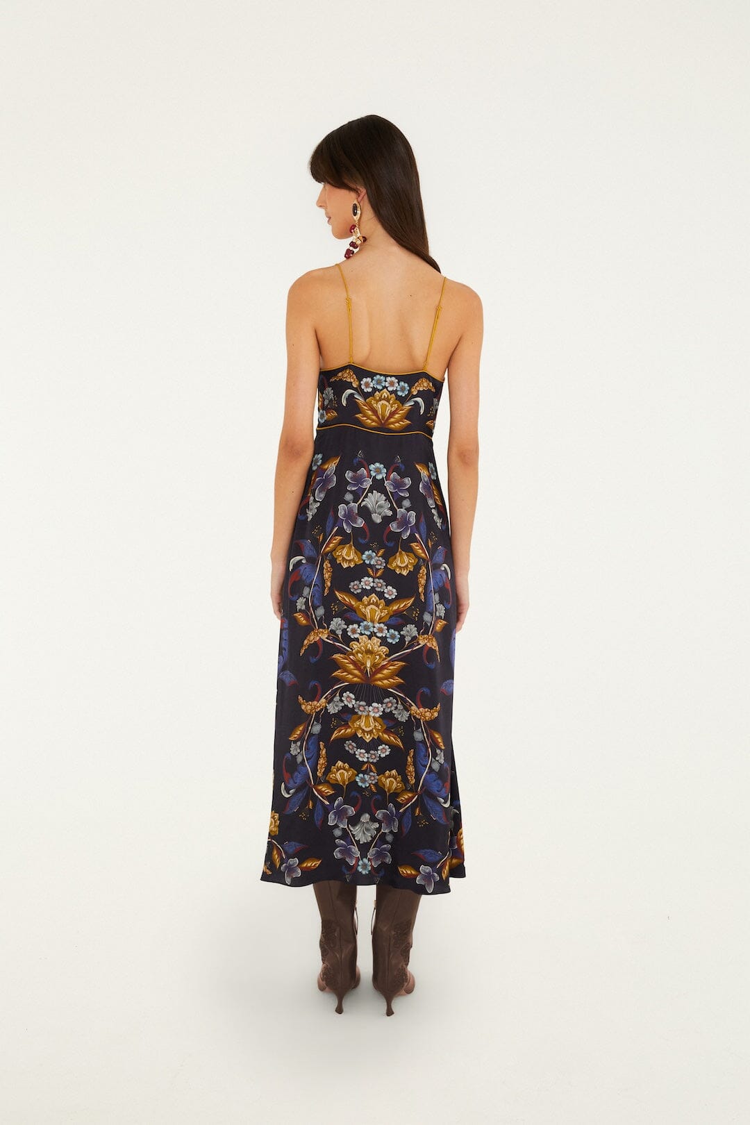Golden Nature Adjustable Straps Slip Maxi Dress