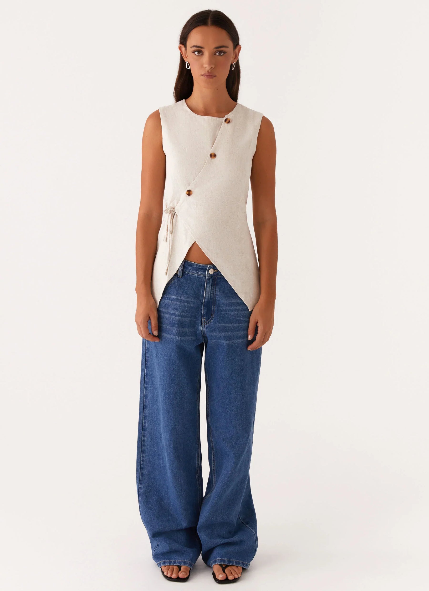 Button Tie Vest - Oatmeal